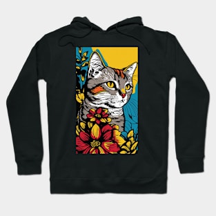 American Shorthair Cat Vibrant Tropical Flower Tall Retro Vintage Digital Pop Art Portrait Hoodie